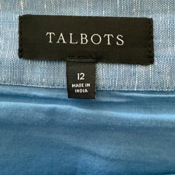 Talbots Chambray Linen/Cotton Embroidered Floral A Line Skirt Size 12 Boho Artsy - Picture 6 of 10